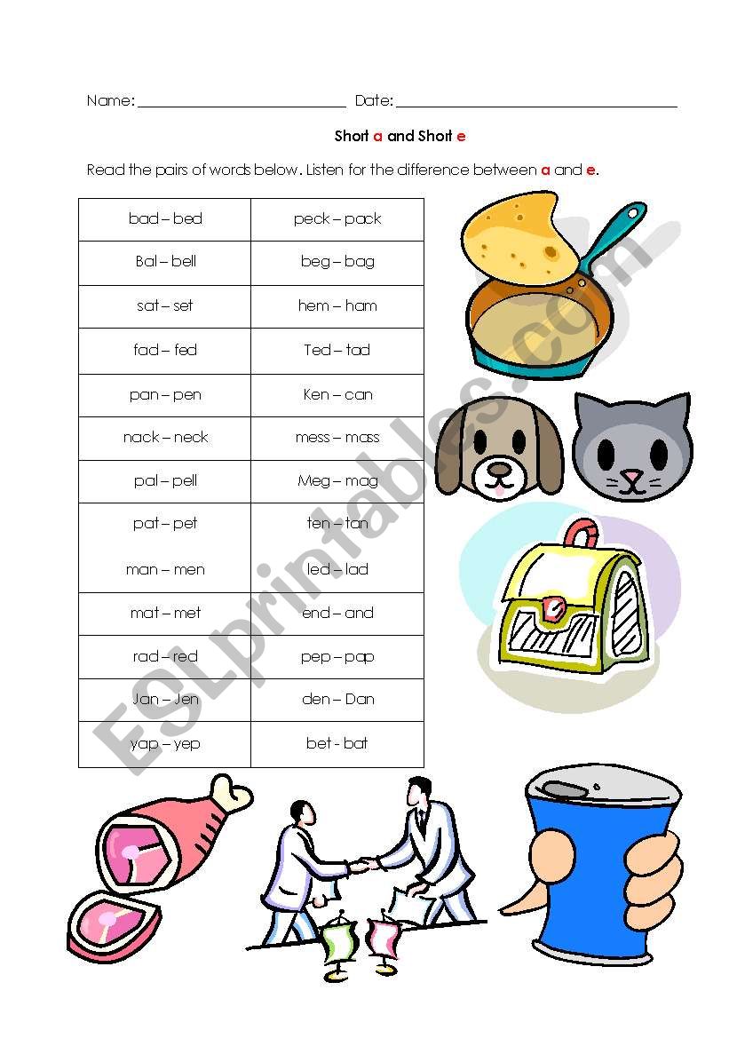 short a and short e vowels word list