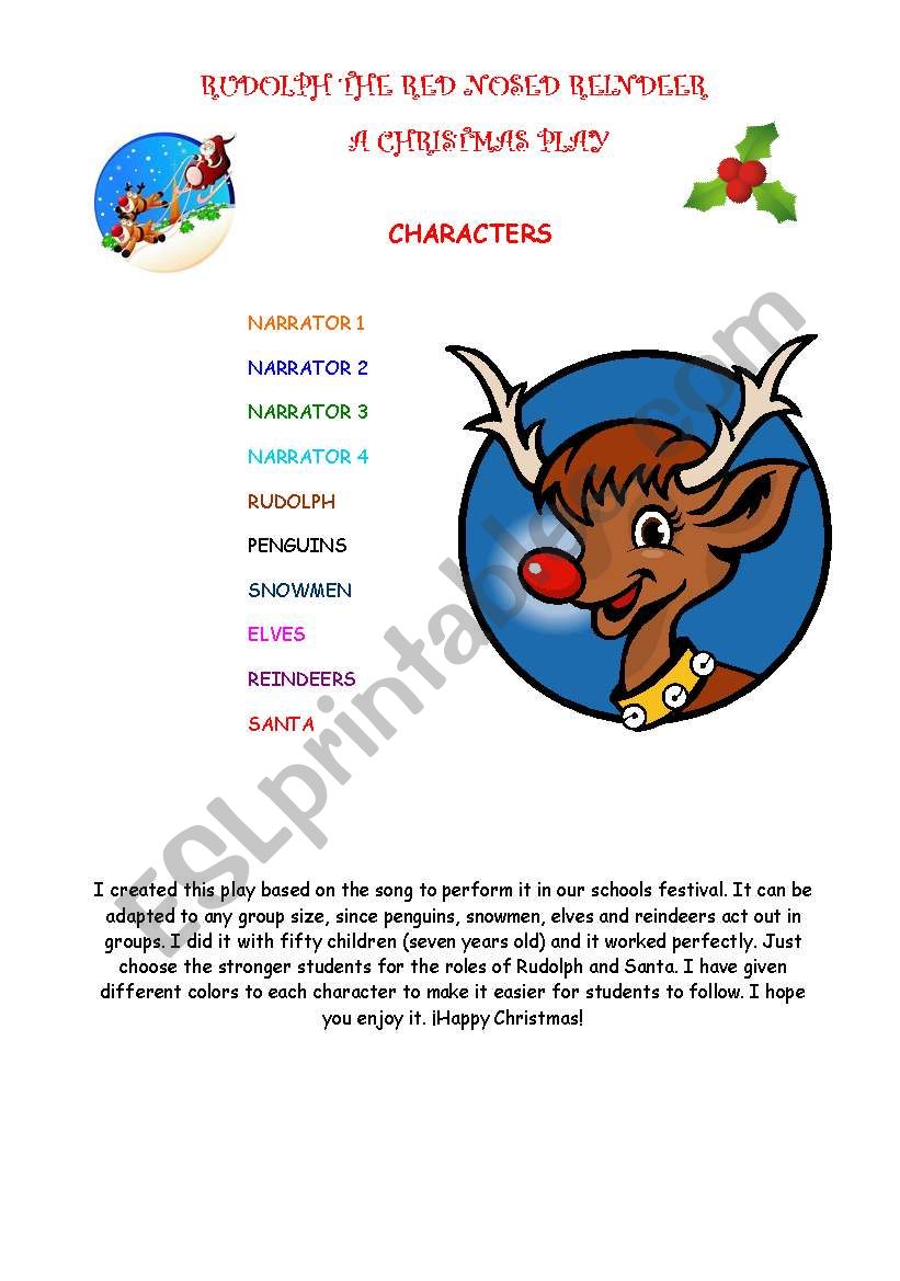 tilgive Solformørkelse medlem A CHRISTMAS PLAY: RUDOLPH THE RED NOSED REINDEER - ESL worksheet by Rofer