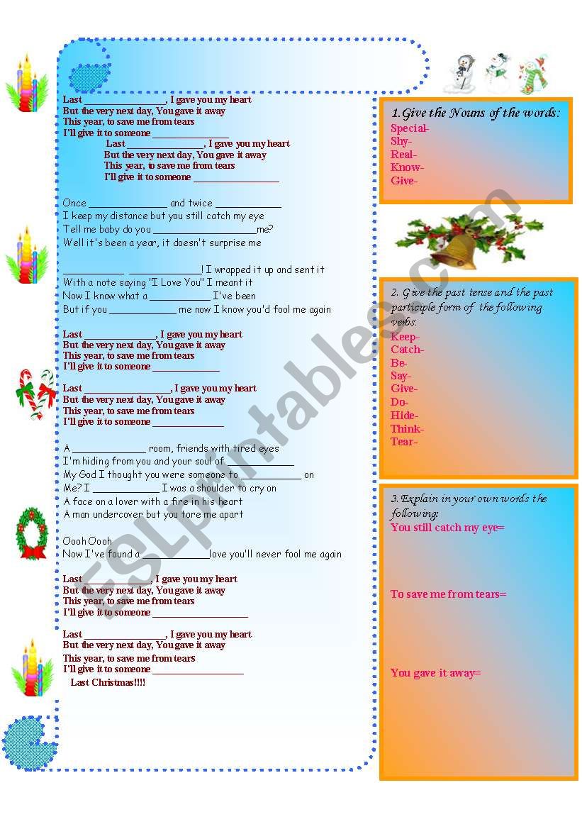 Last Christmas -Song worksheet