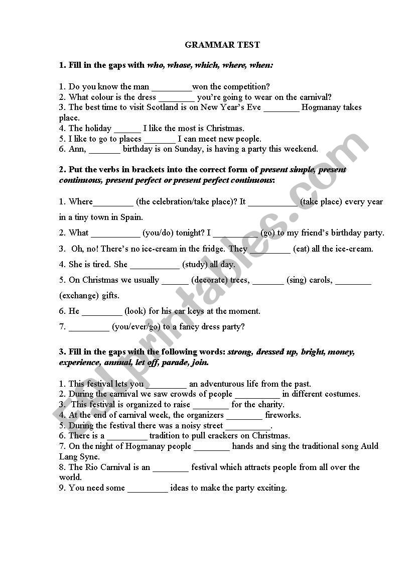 Grammar Test worksheet