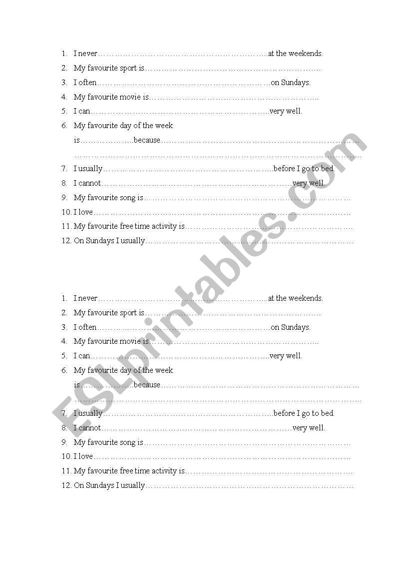 Conversation worksheet