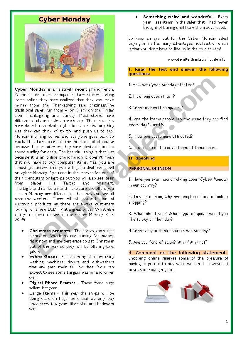 SHOPPING - CYBER MONDAY worksheet