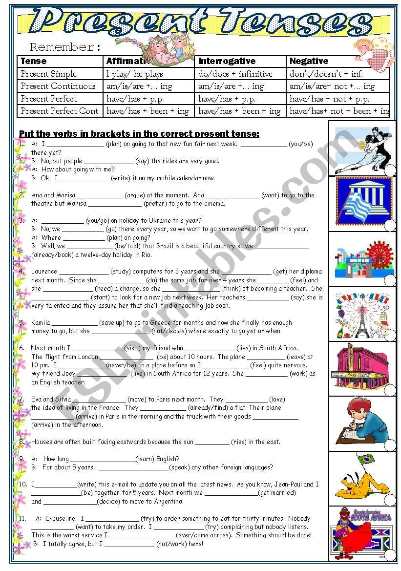 Present Tenses: Pres Simple/Cont, Present Perf/Cont