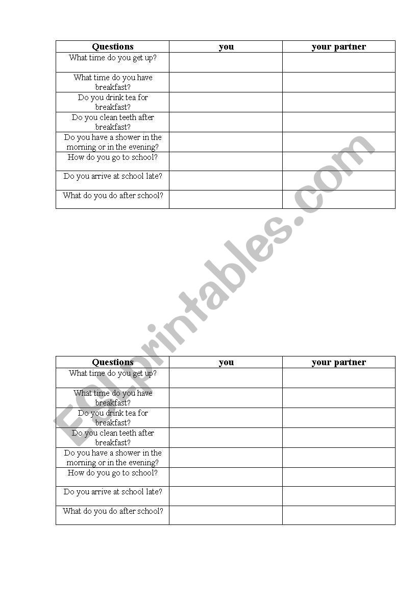 Daily Routine worksheet