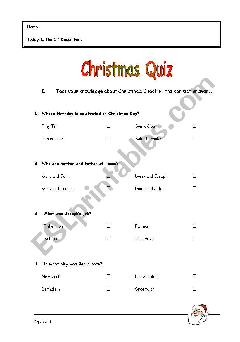 Christmas Quiz worksheet