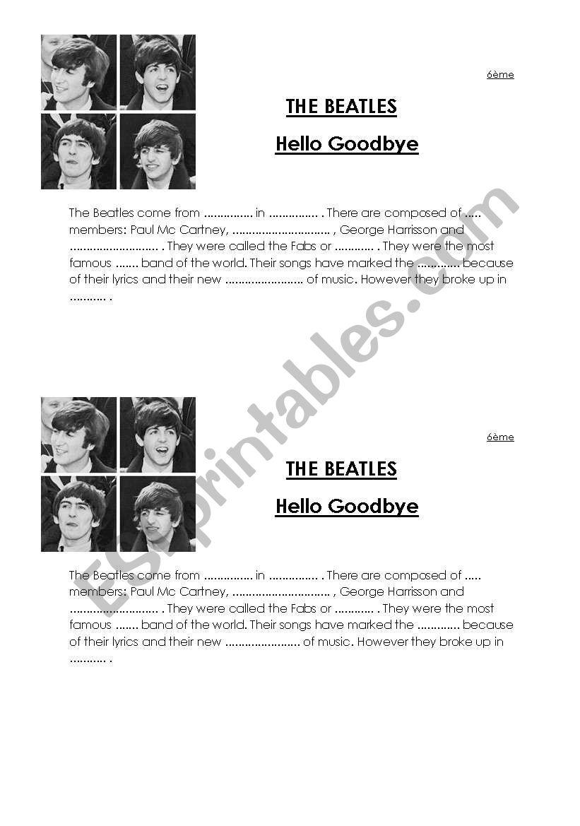 Beatles worksheet