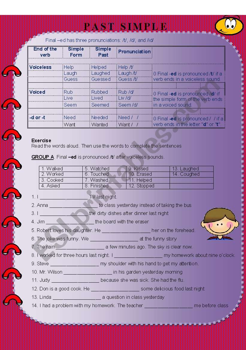 regular verbs pronunciation worksheet