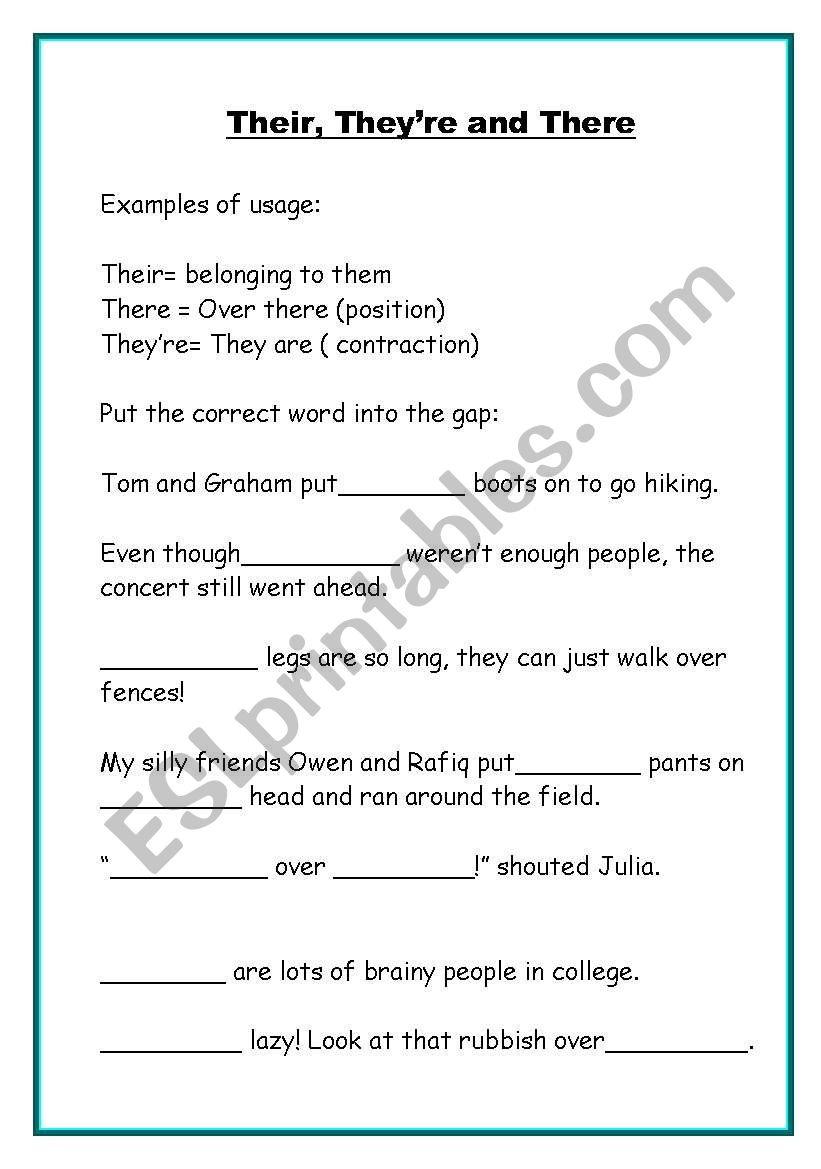There, their and they´re worksheet There, their and they´re worksheet