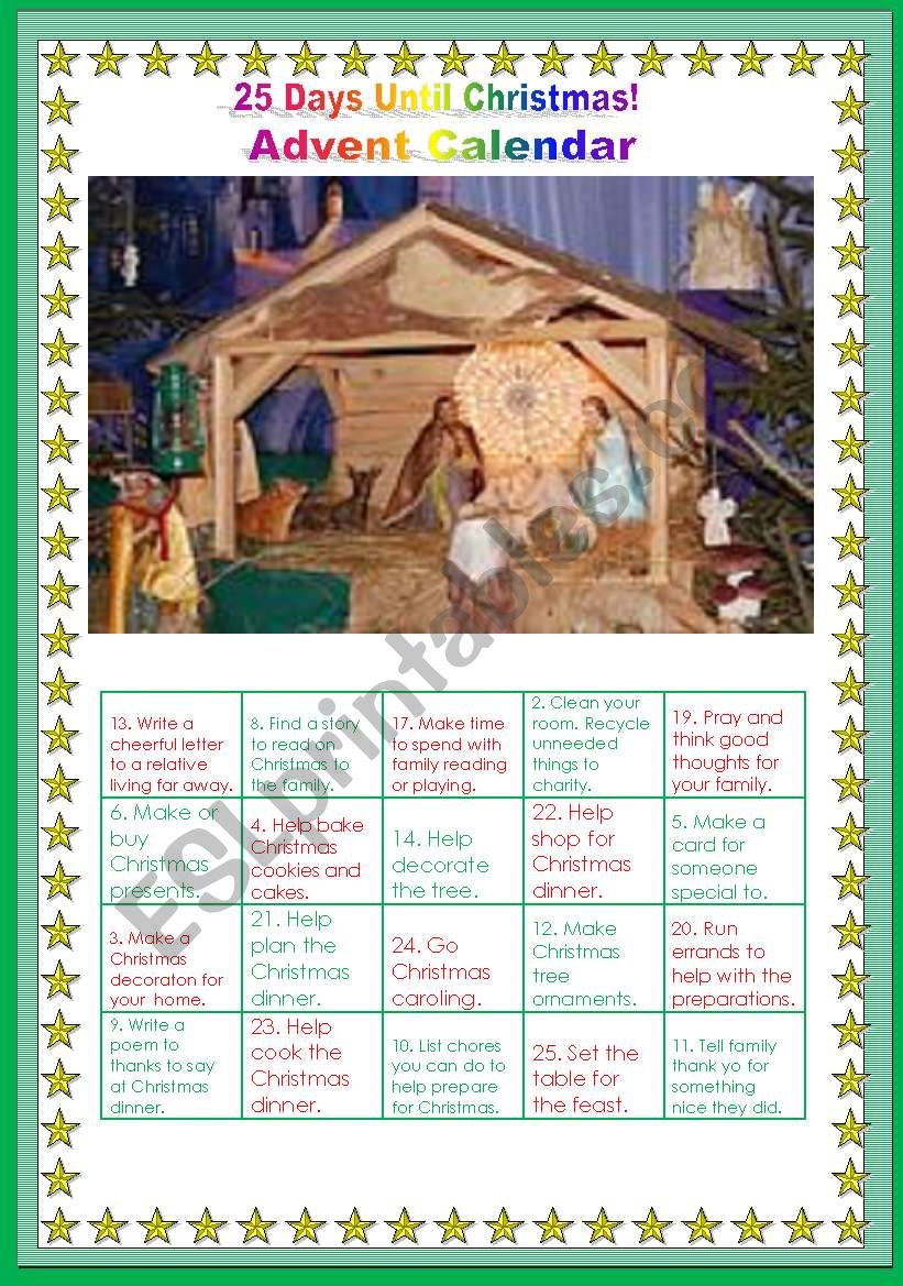 Editable Advent calendar  worksheet