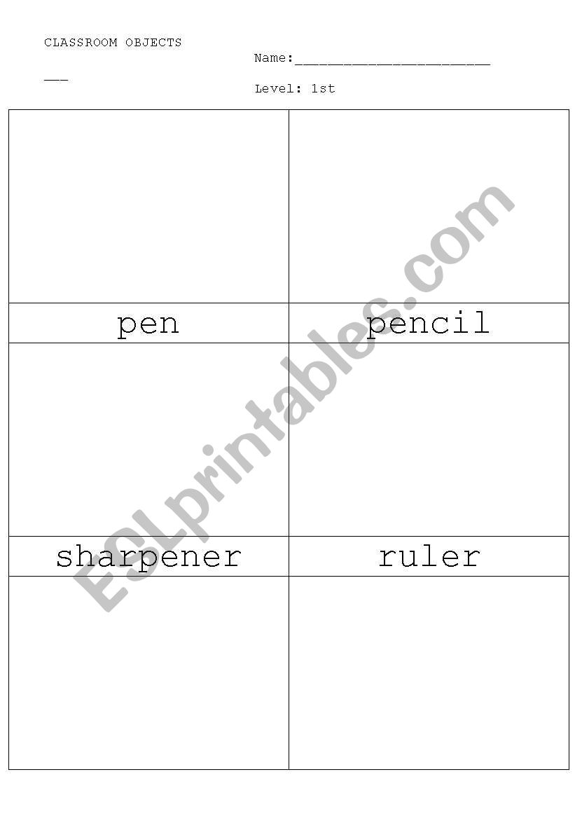 School objects worksheet