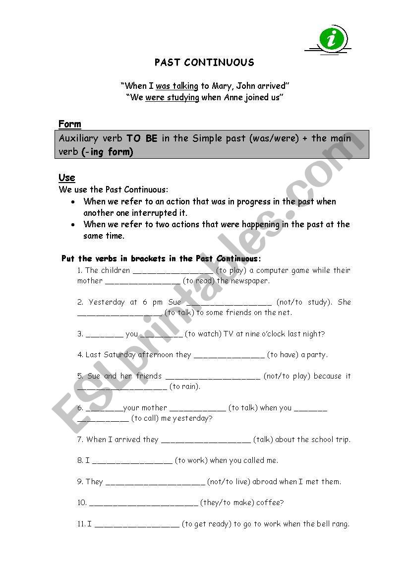 past continuous worksheet