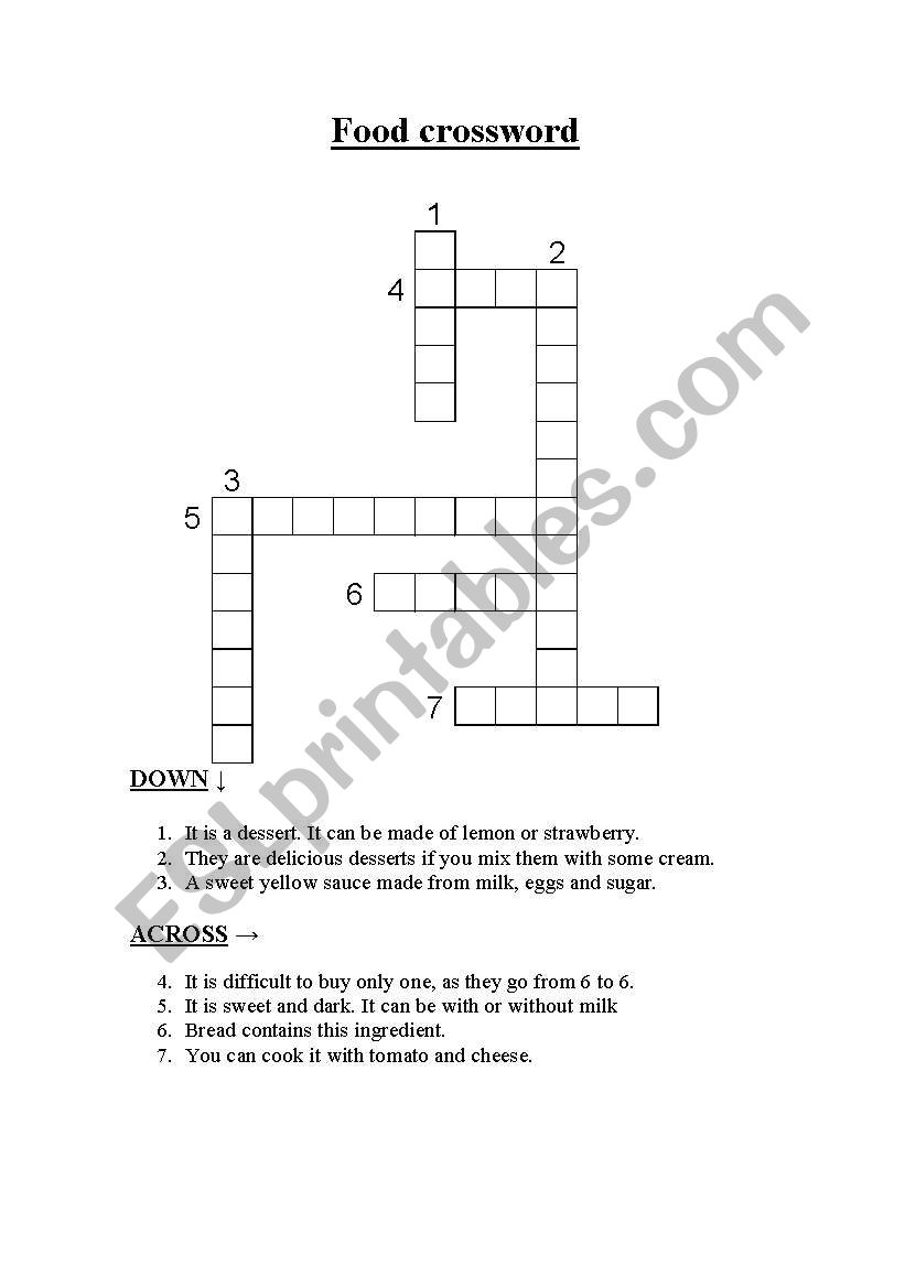 Food crossword worksheet