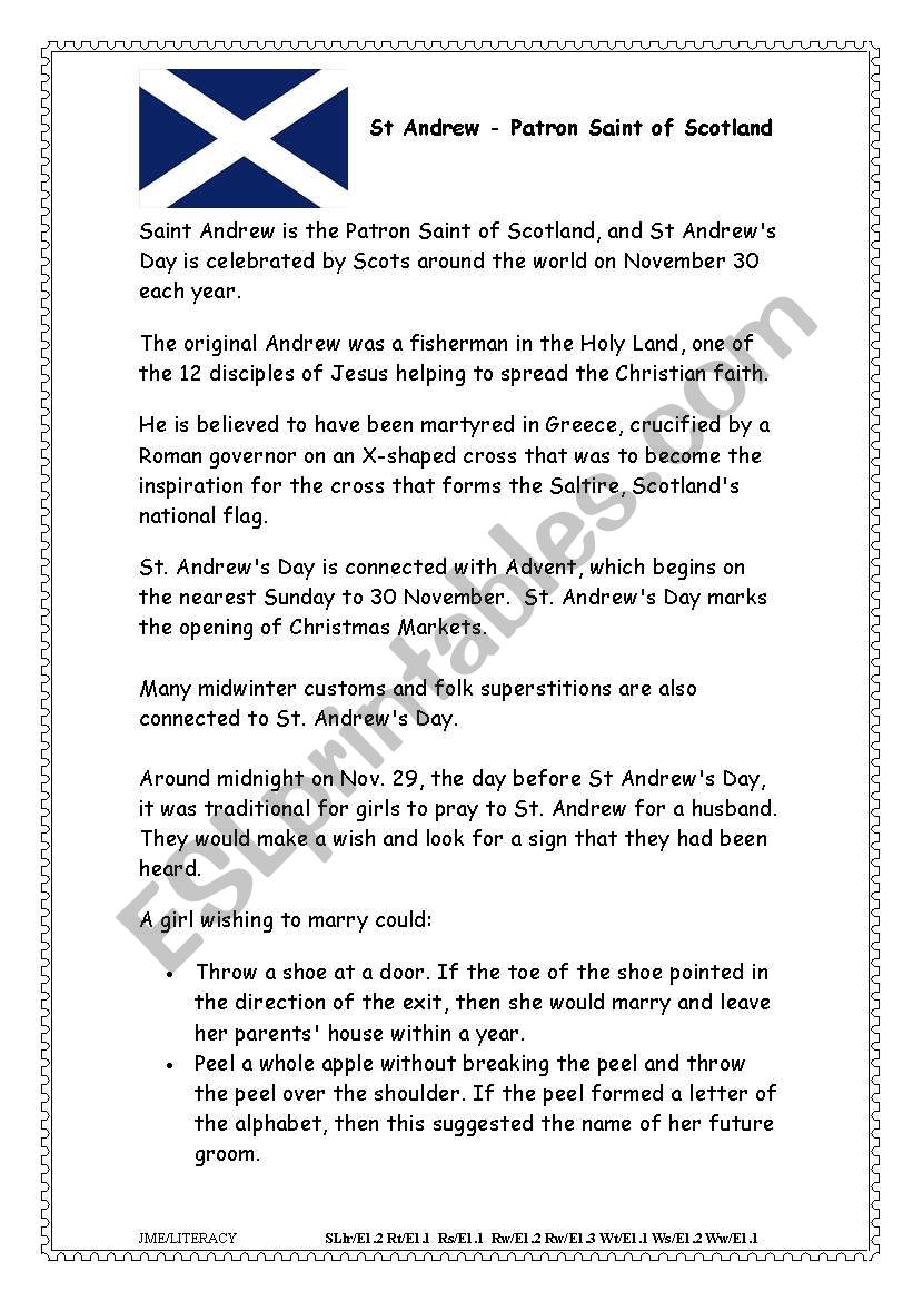 St Andrews Day worksheet