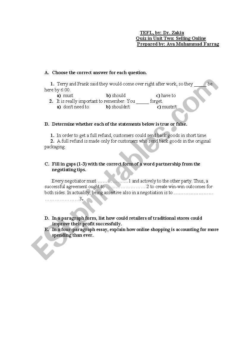 Excercise in vcabulary for pre-intermediate