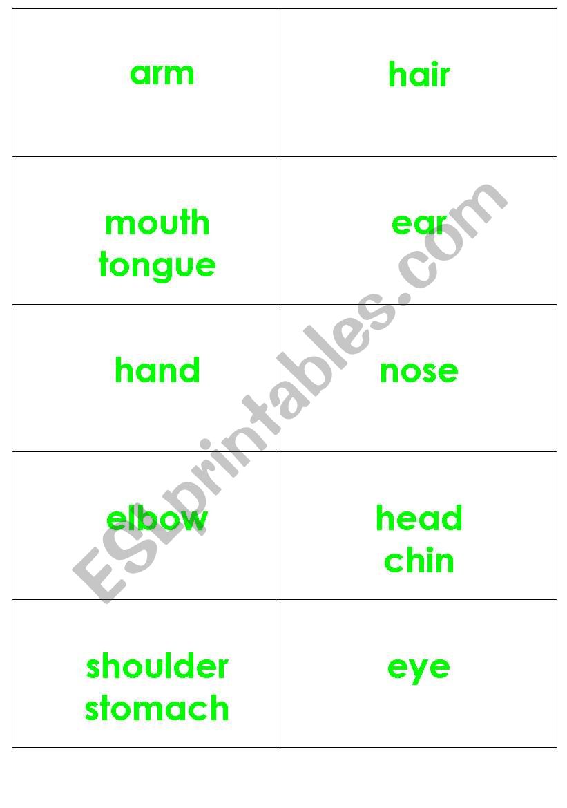 body, health cards worksheet