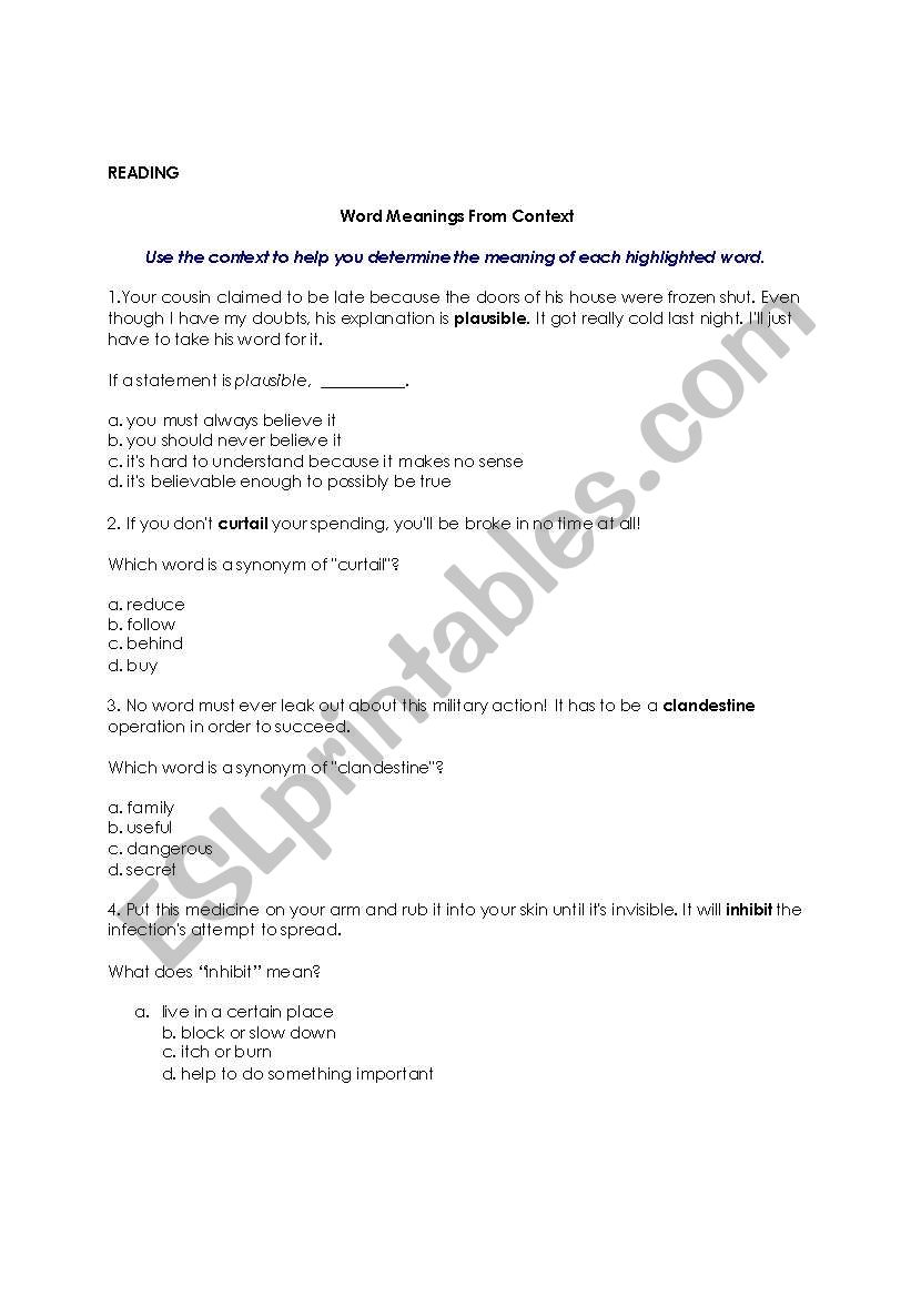 reading comprehension worksheet