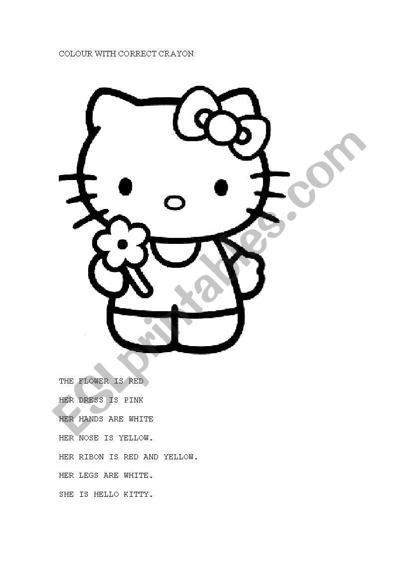 Hello Kitty colour! Colour the parts of hello kitty with the correct colour.