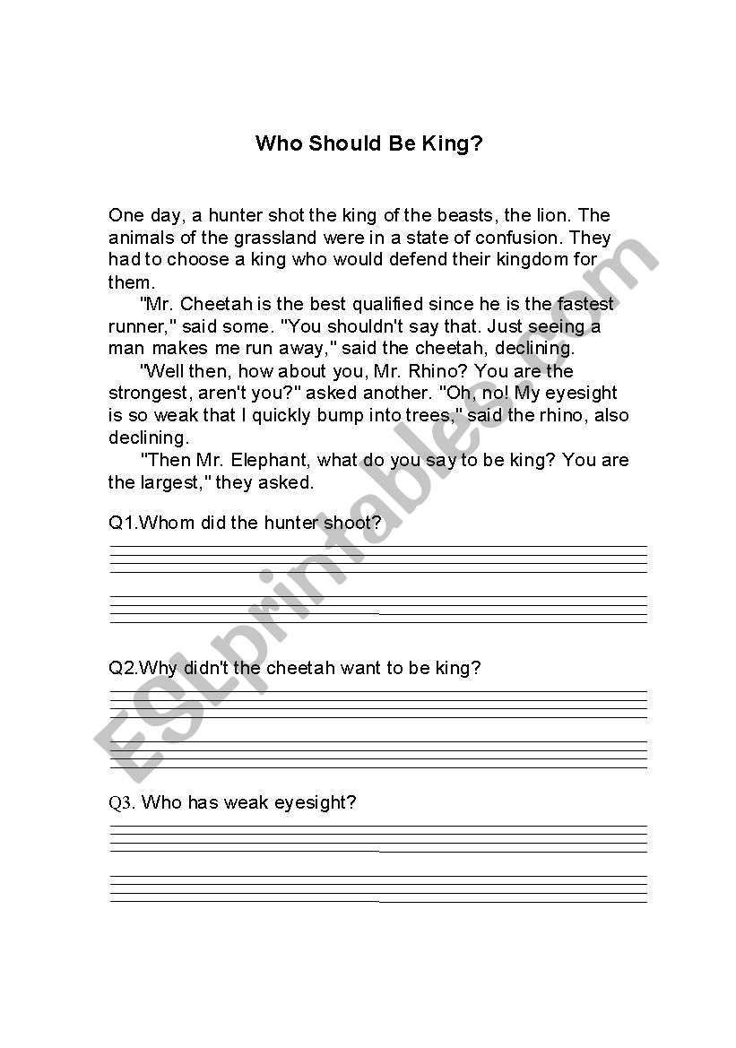 Comprehension worksheet