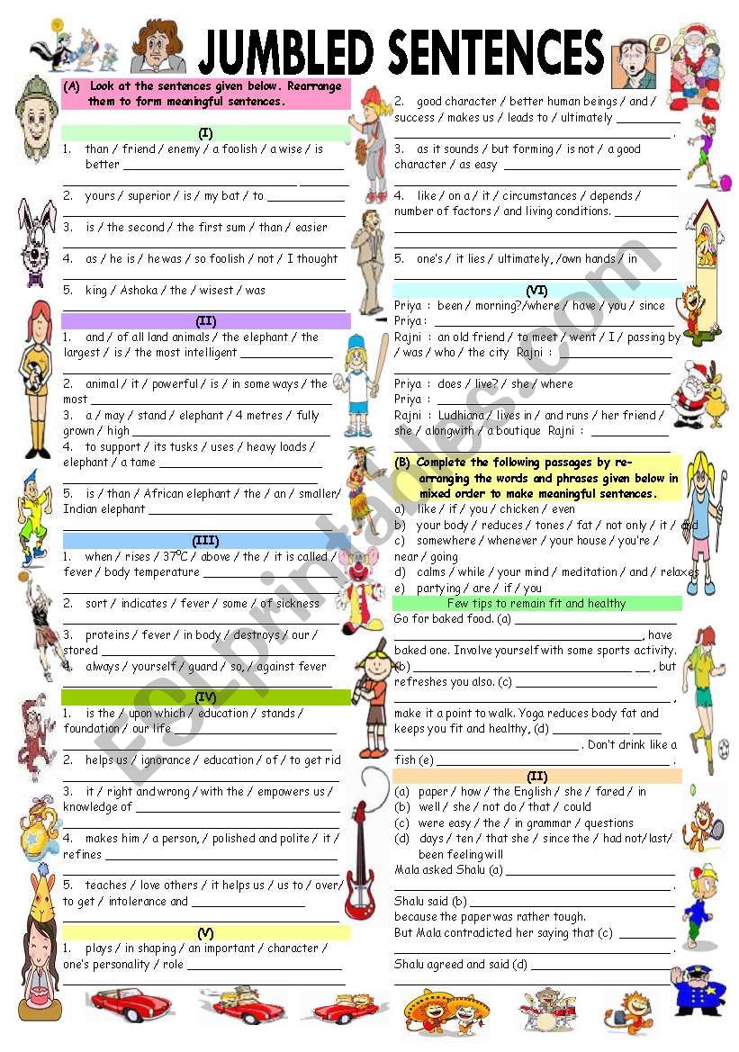Jumbled Sentences Worksheet With Answers For Class 4