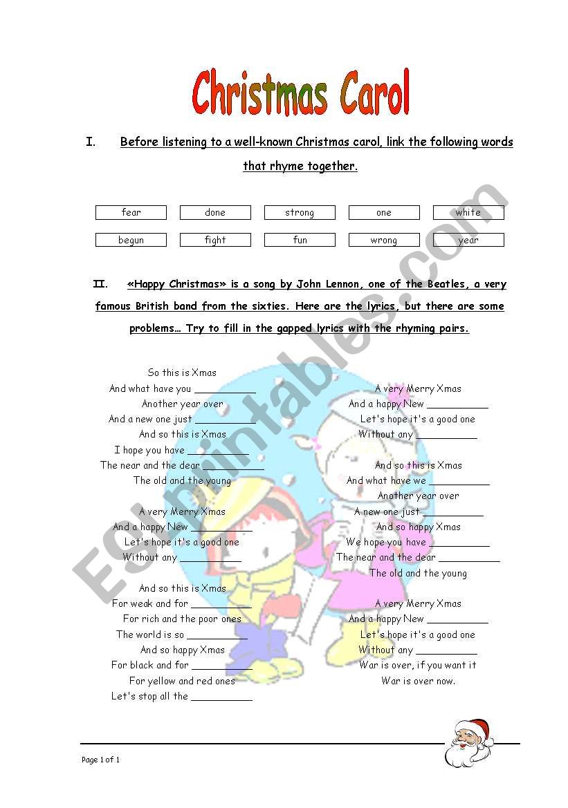 Christmas Carol worksheet