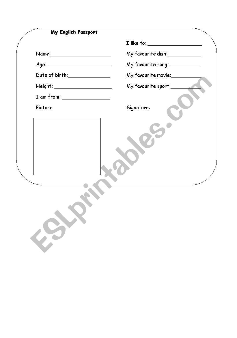 My English Passport worksheet