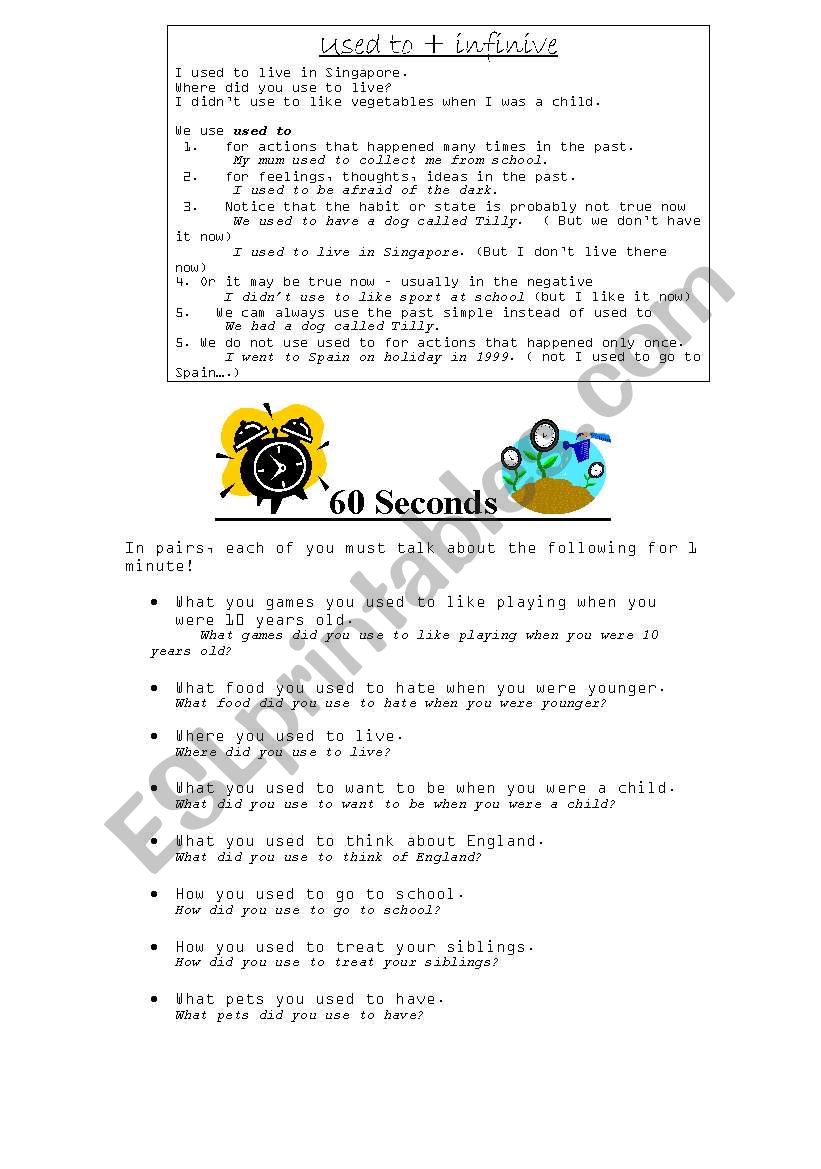 used to + infinitive worksheet