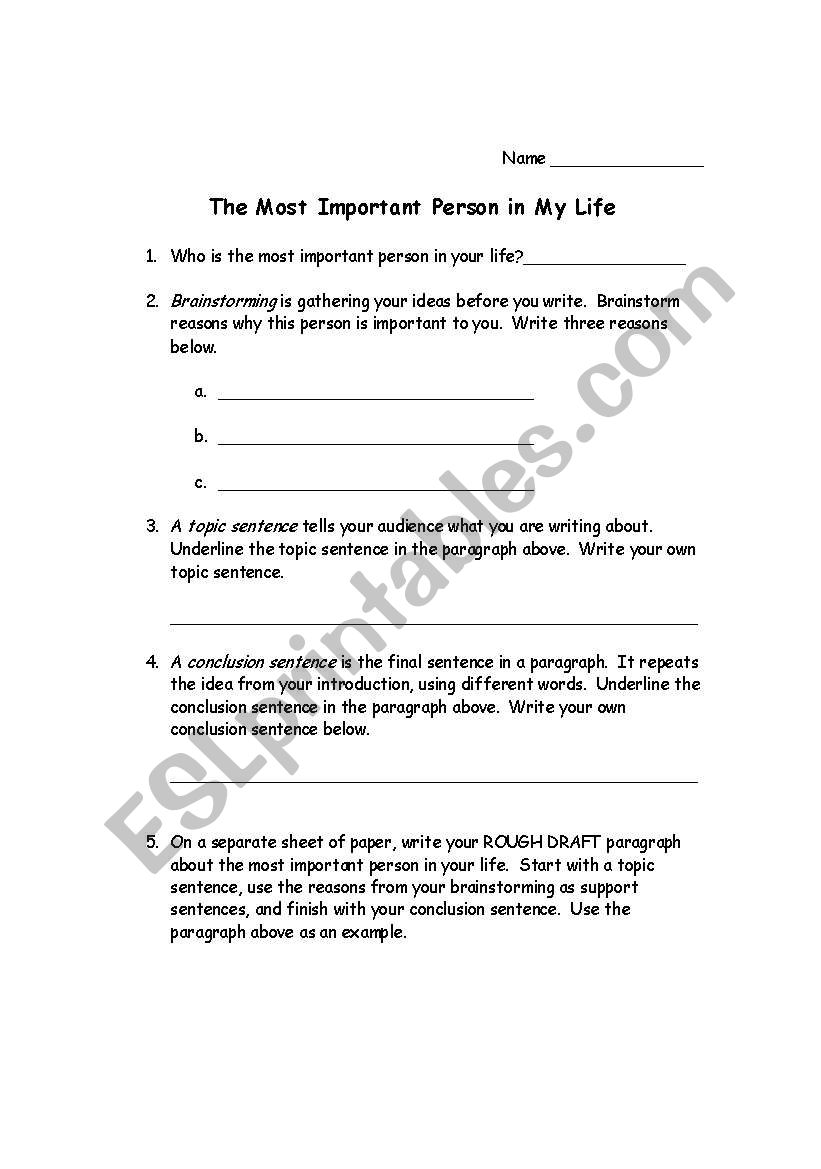 Important Person in My Life worksheet