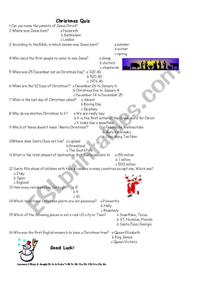 Christmas Quiz worksheet