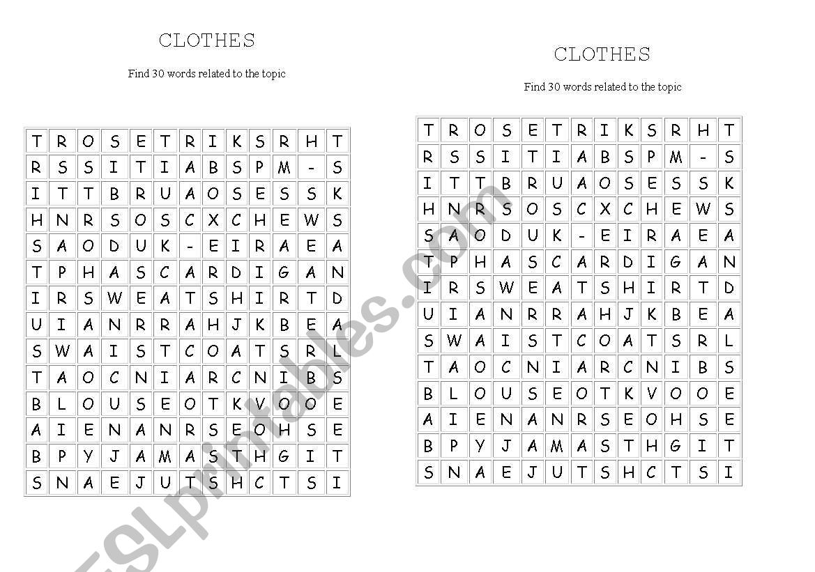 Clothes worksheet