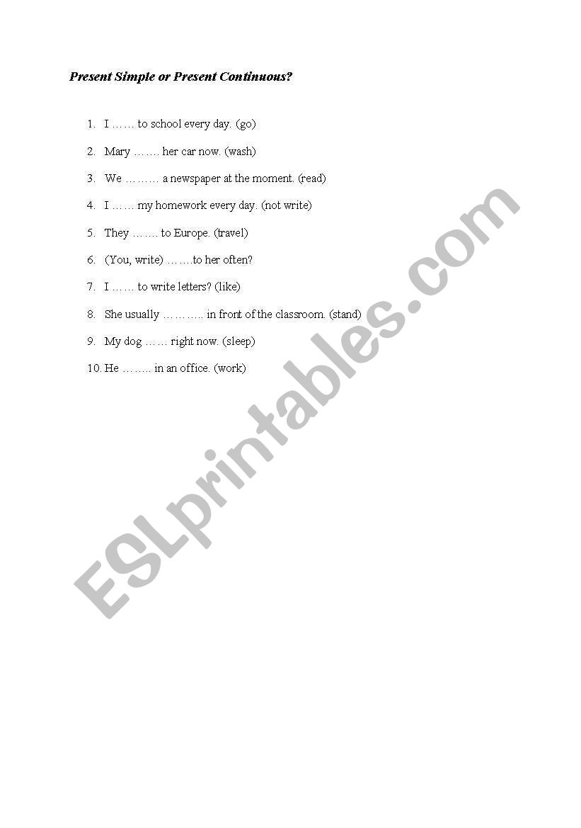 present simple and continuous worksheet