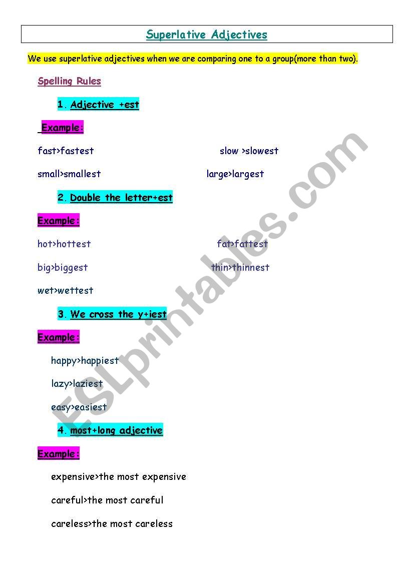 Superlative Adjectives worksheet