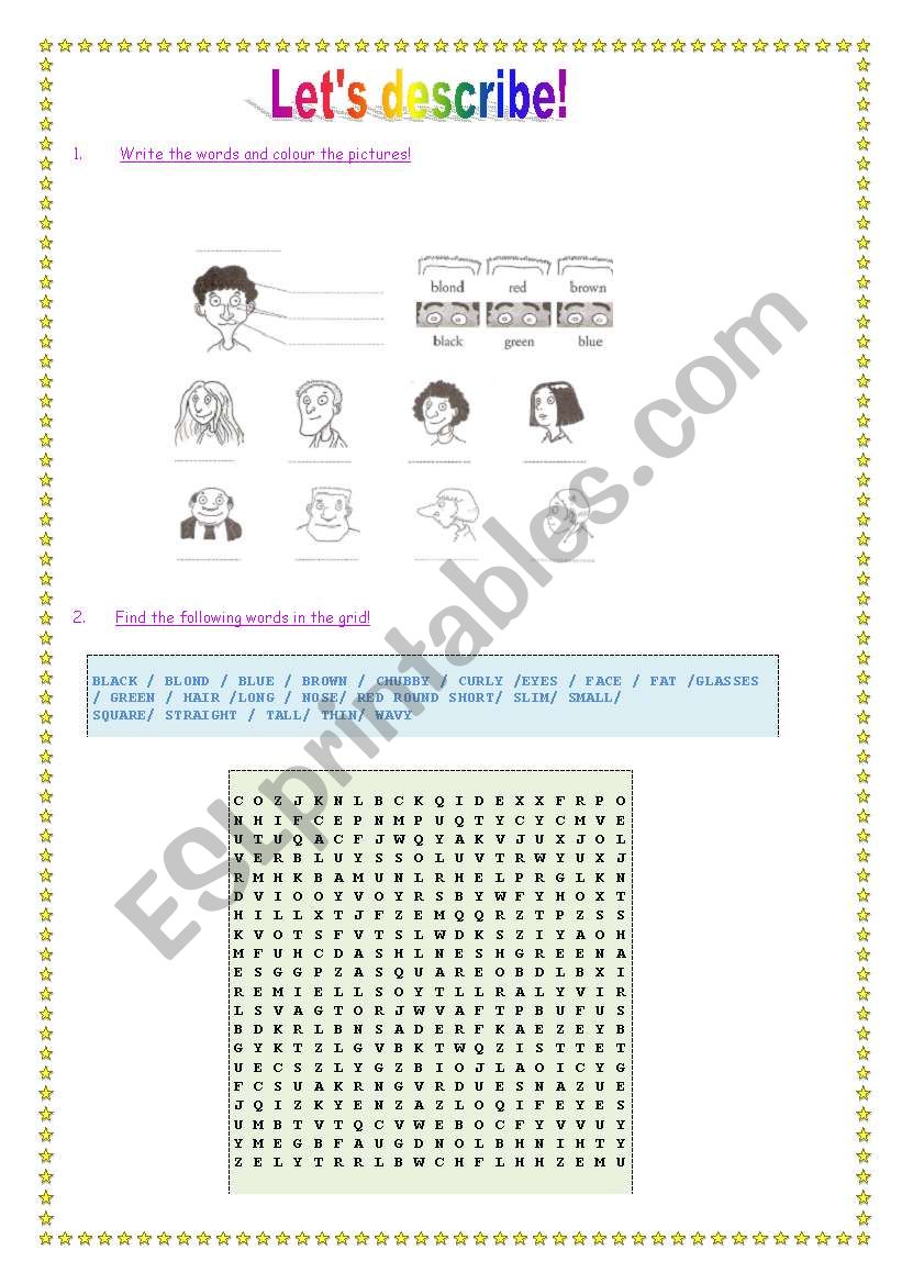 lets describe! worksheet