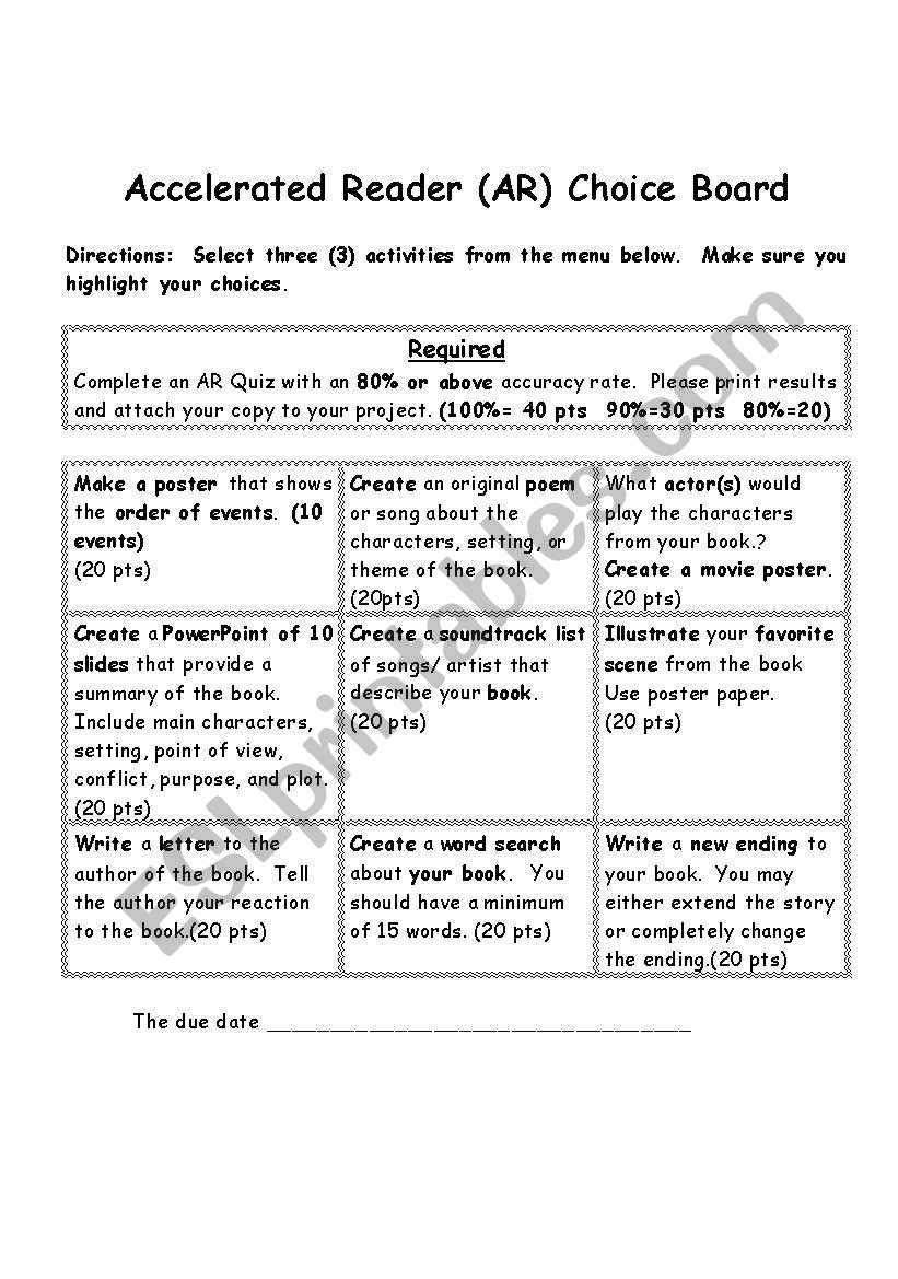 Accelerated Reader Choice Board