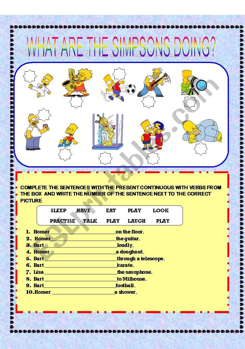 WHAT ARE THE SIMPSONS DOING? worksheet