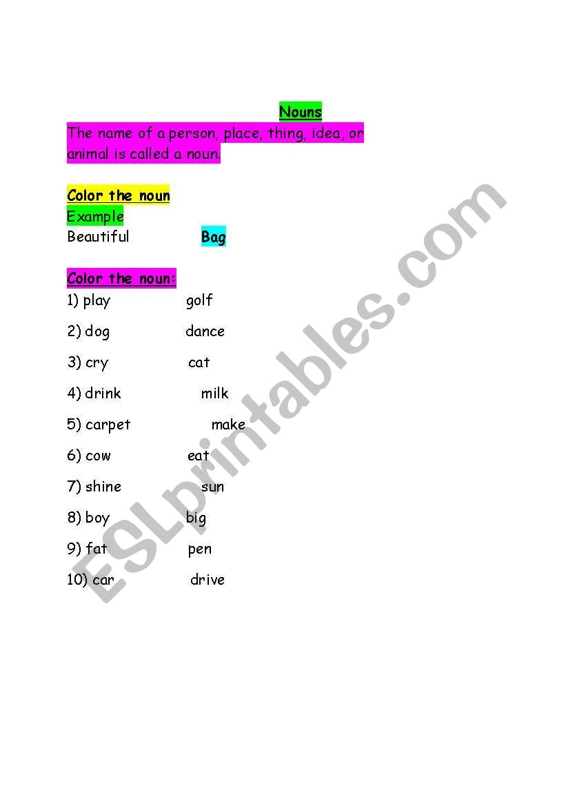 nouns worksheet