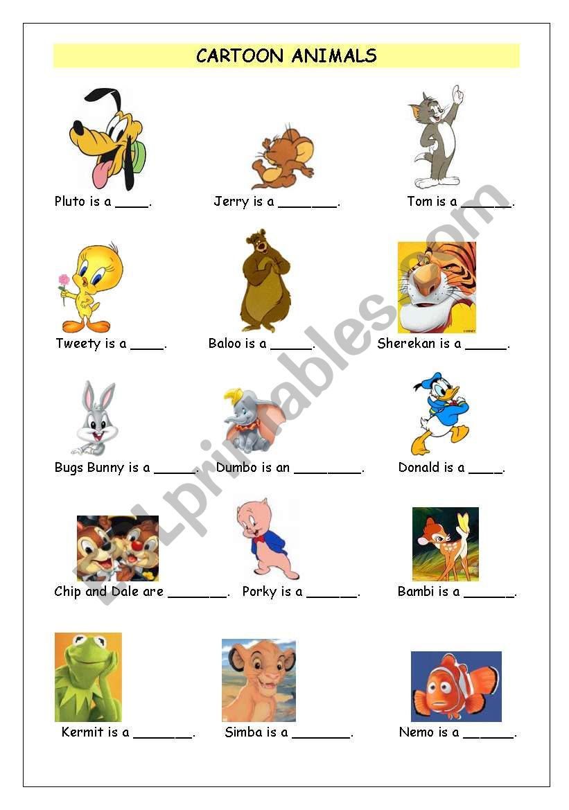 CARTOON ANIMALS worksheet