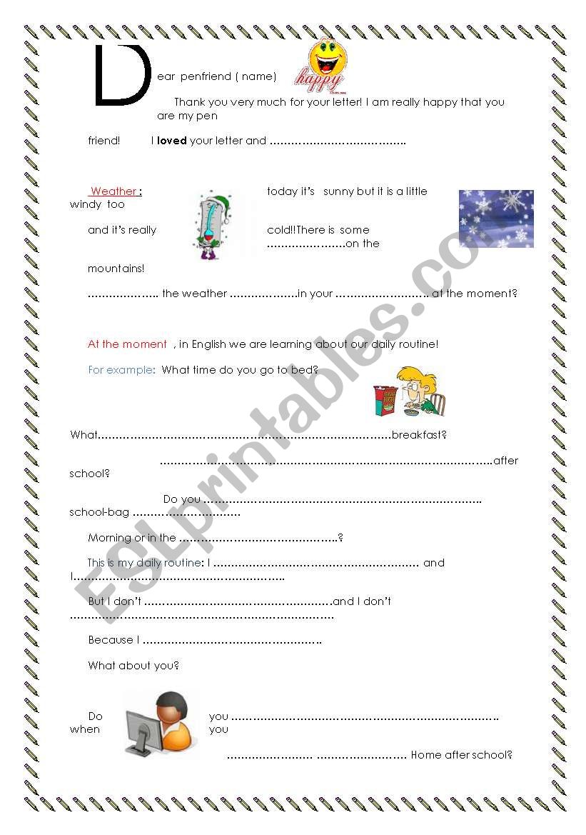 Dear penfriend nÂ°2 worksheet