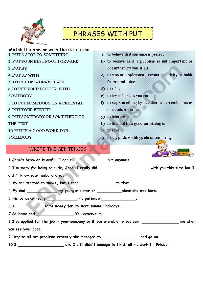 Phrases with put worksheet