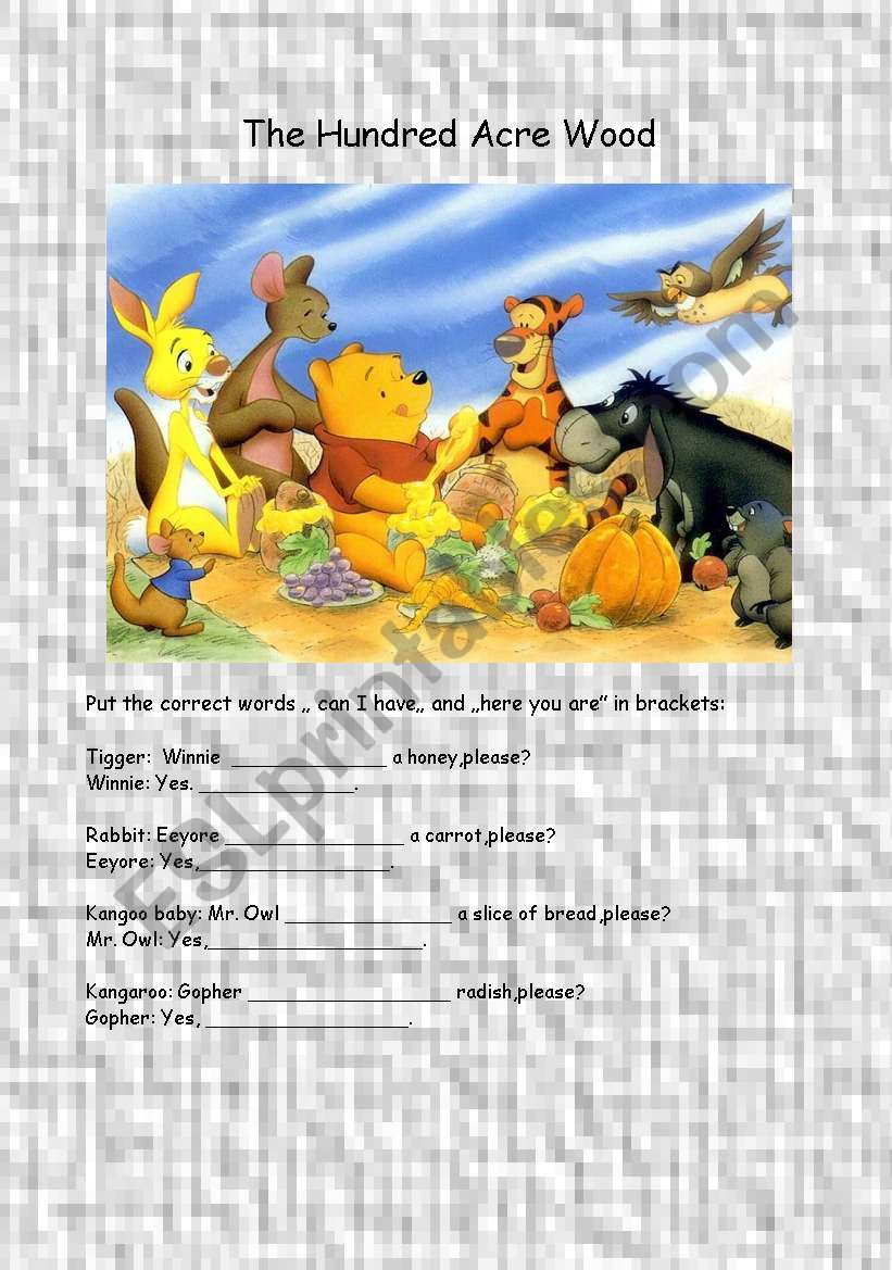 The hundred acre wood worksheet