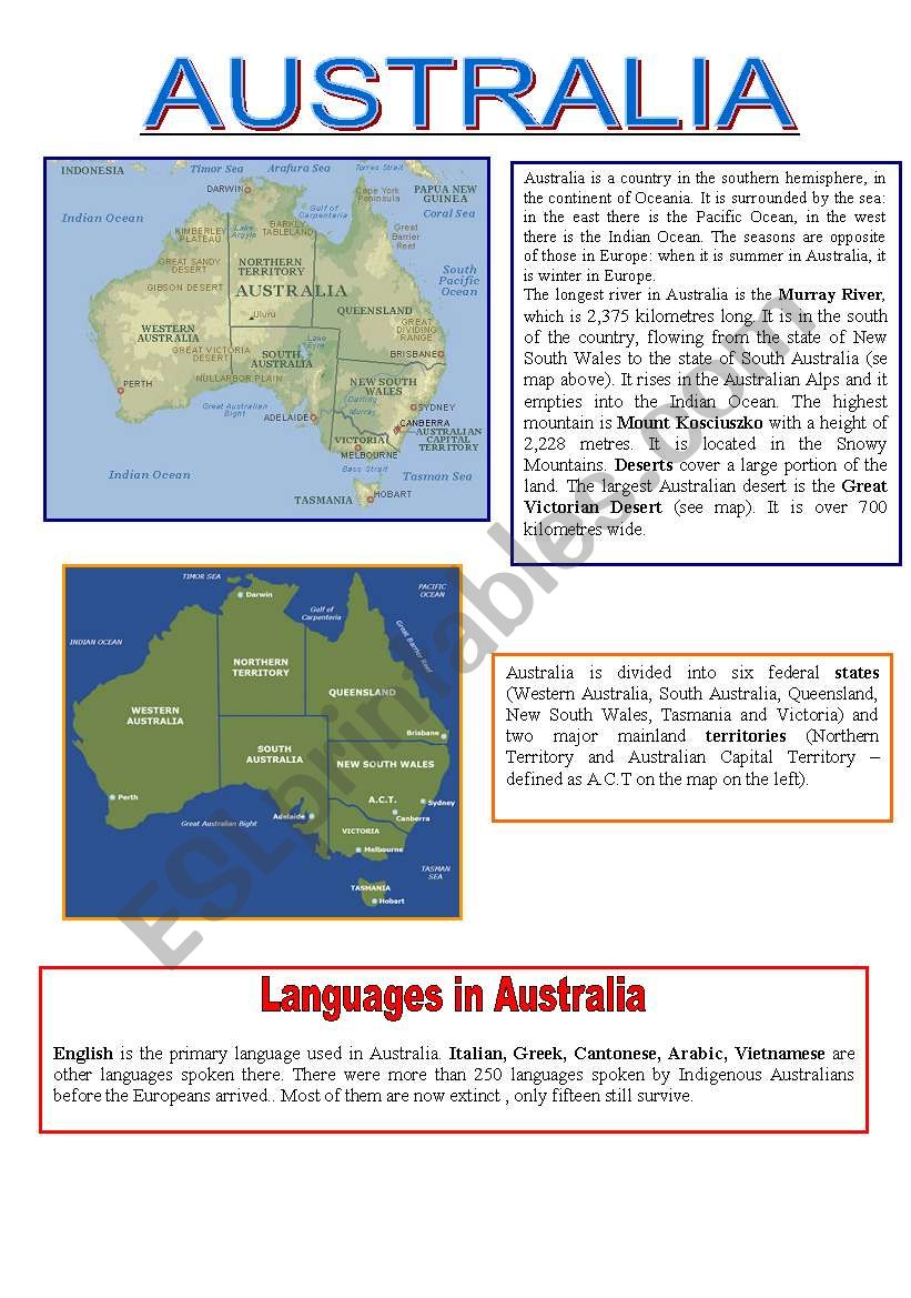 Australia - Reading comprehension