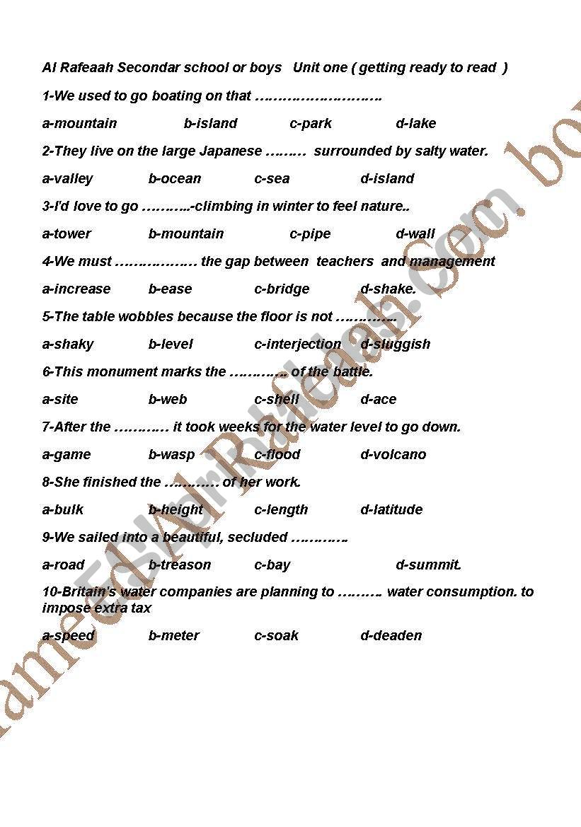 Tenth Grade WorkSheet worksheet