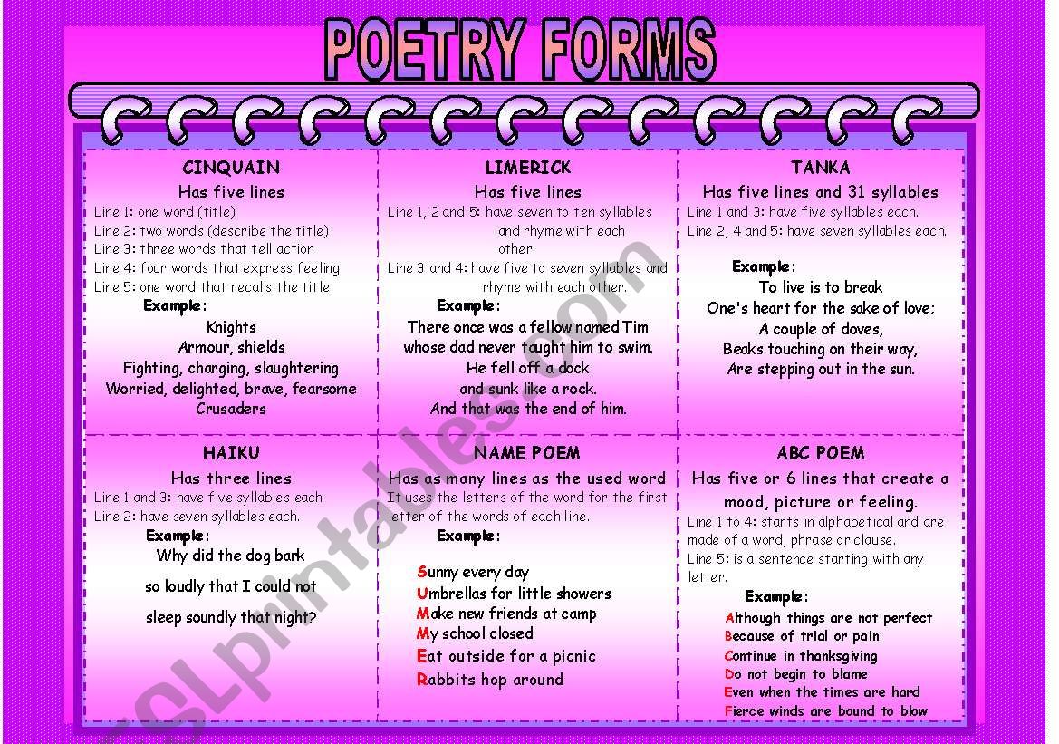 Easy poetry for kids guide worksheet