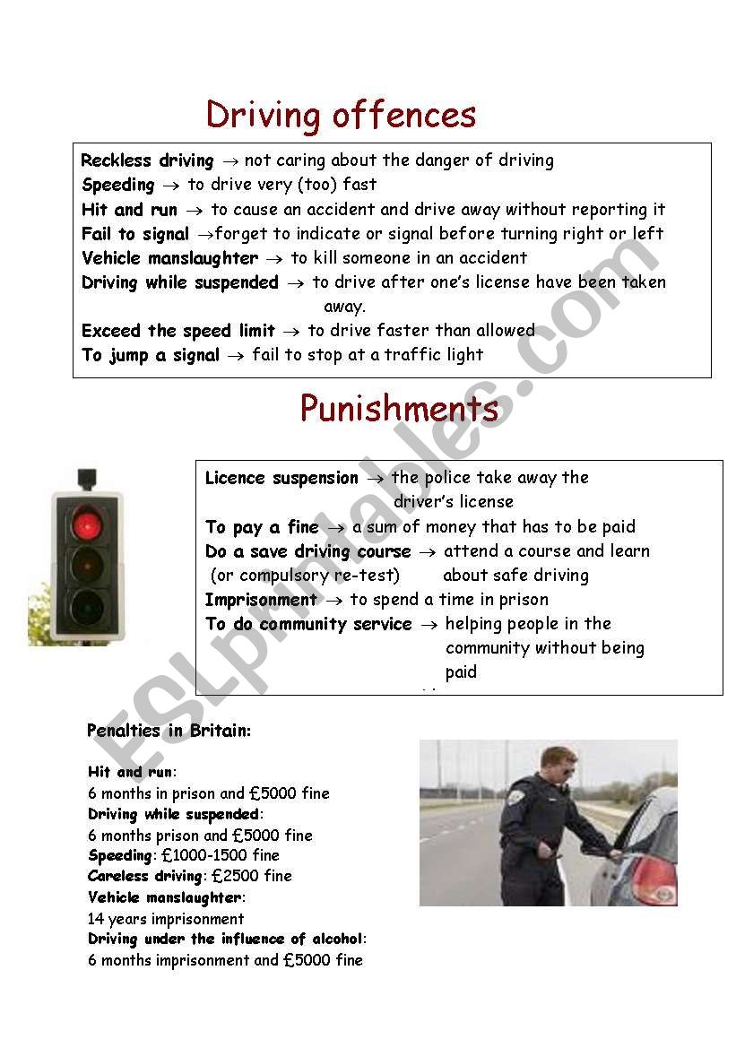 driving offences worksheet