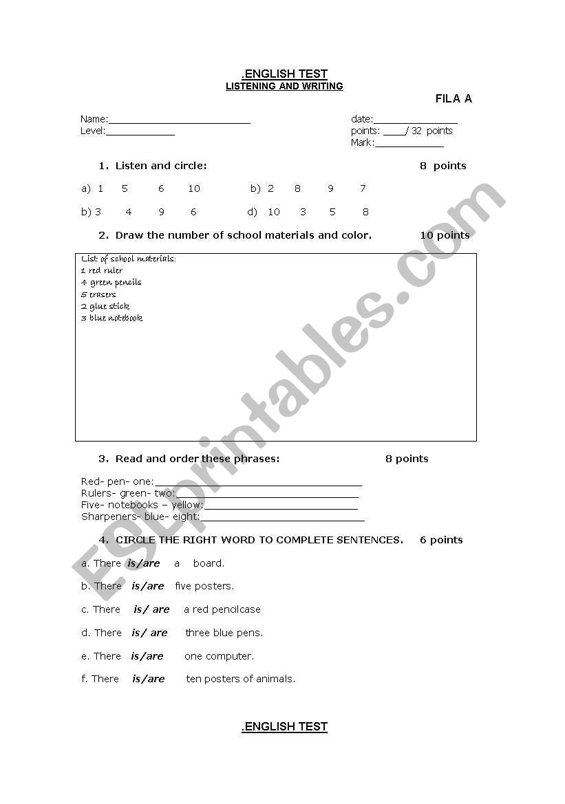 ENGLISH TEST worksheet