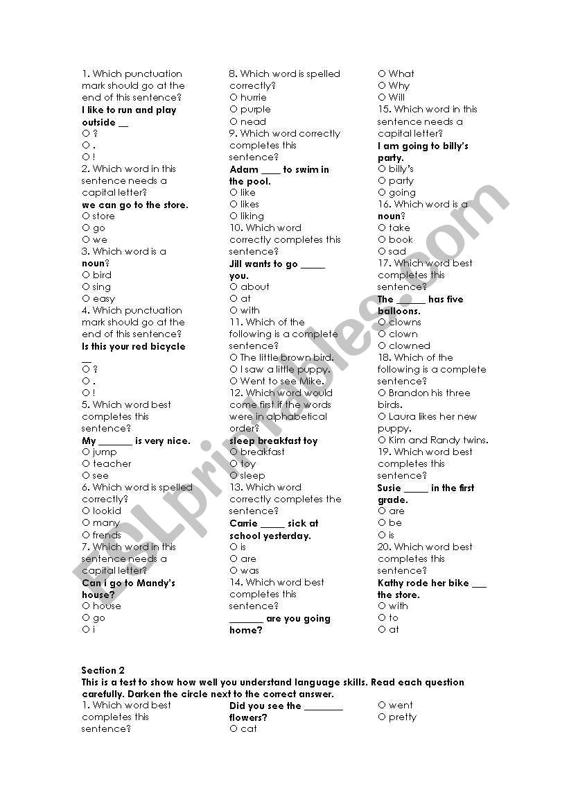 Basic Grammar worksheet