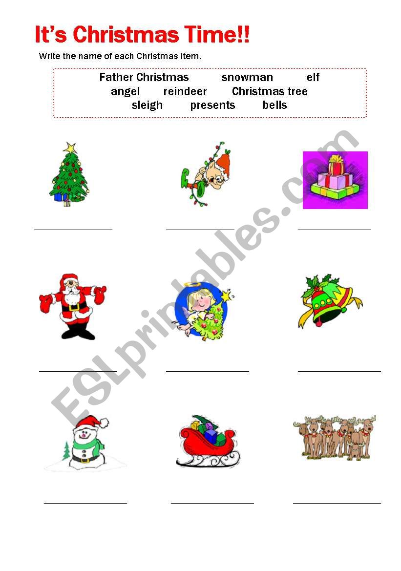 Writing Christmas Items worksheet