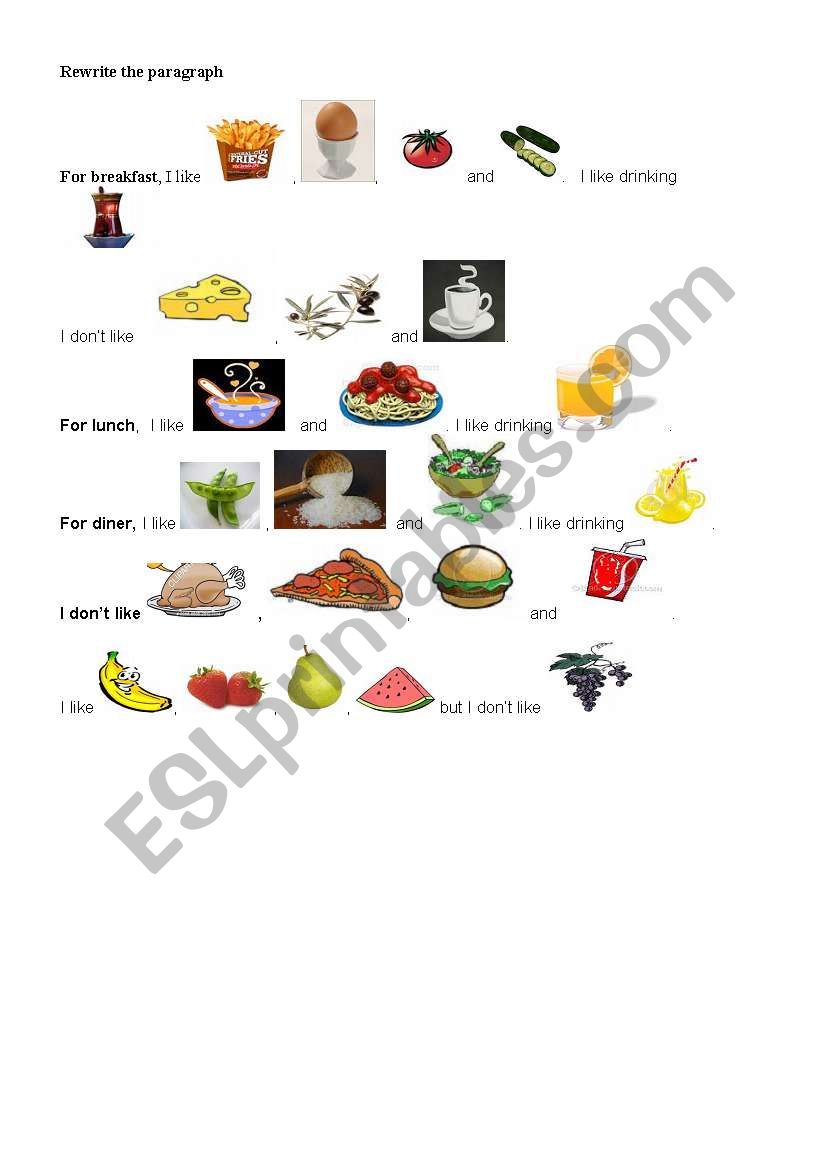foods and drinks worksheet