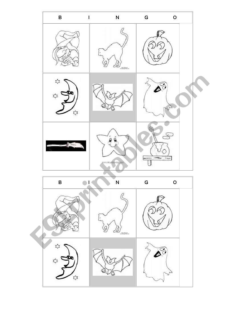 Bingo halloween worksheet