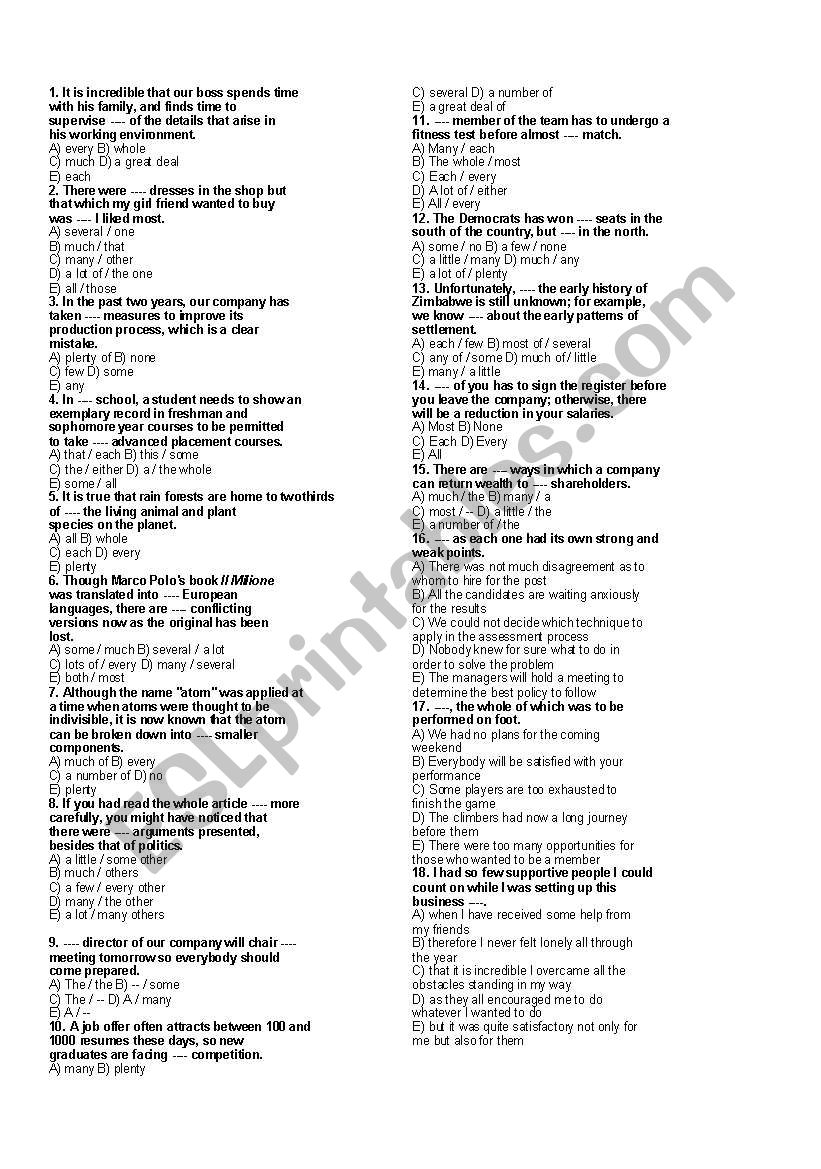 a test about determiners ( a 20-question intermediate test)