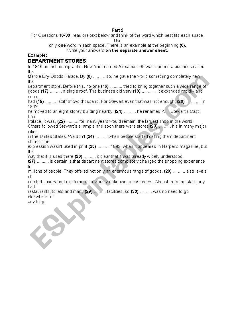 FCE PAER 3 Part 2 worksheet